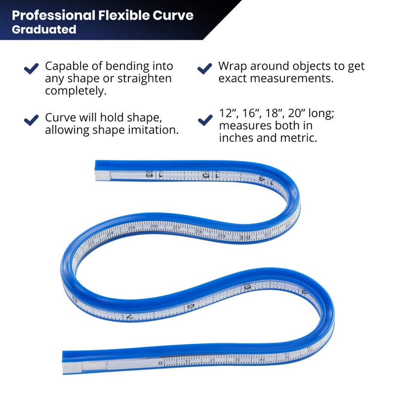 Pacific Arc Flexible Curve Graduated 12 Inch Ruler with Inking Edge, for Drawing, Pattern Making, Engineering, Stencil Making, Saddle Fitting - Image 2